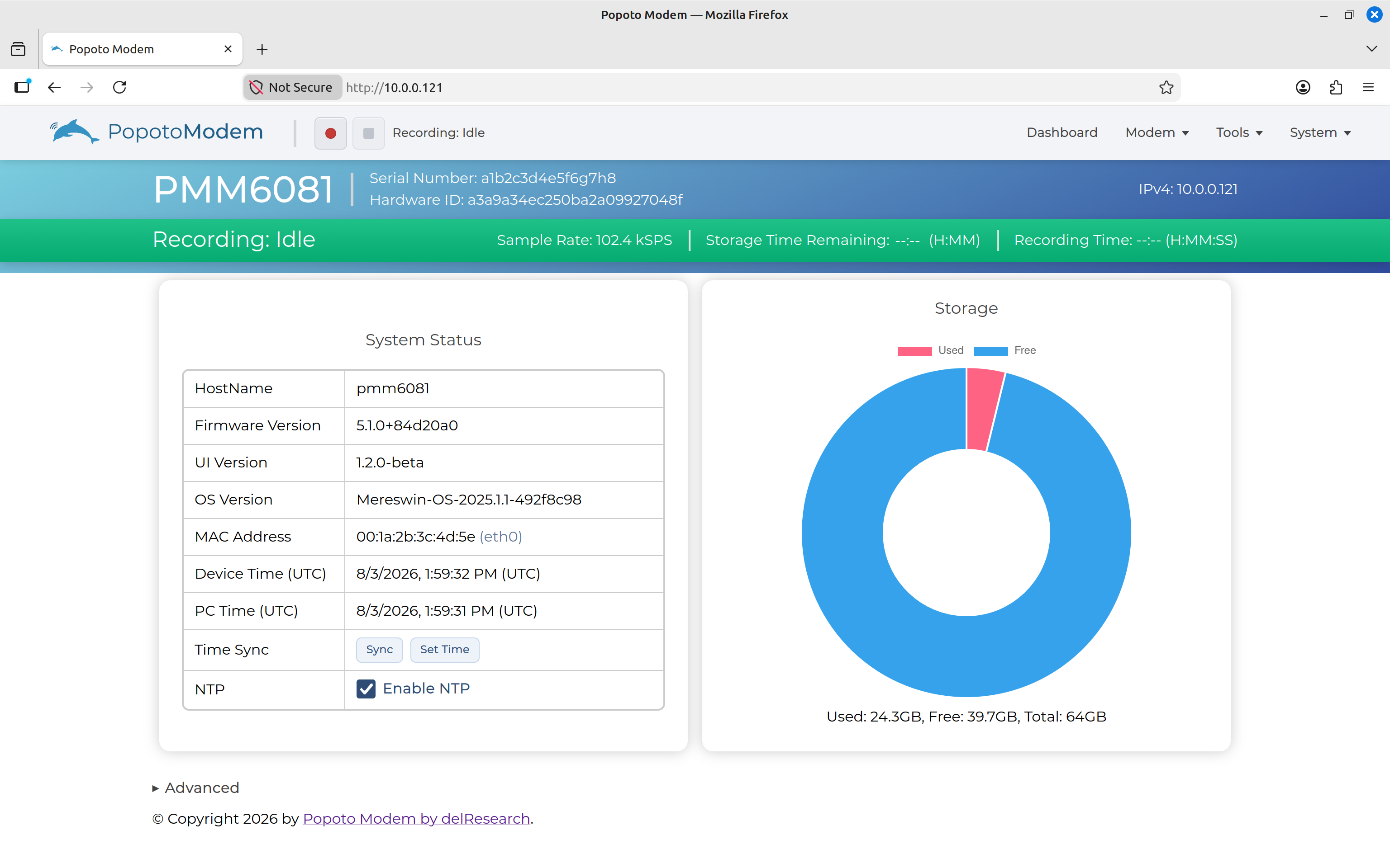 Modem dashboard