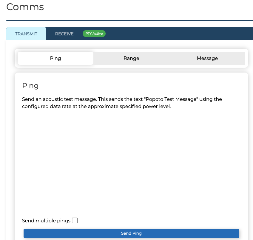 Web UI Comms Transmit Ping