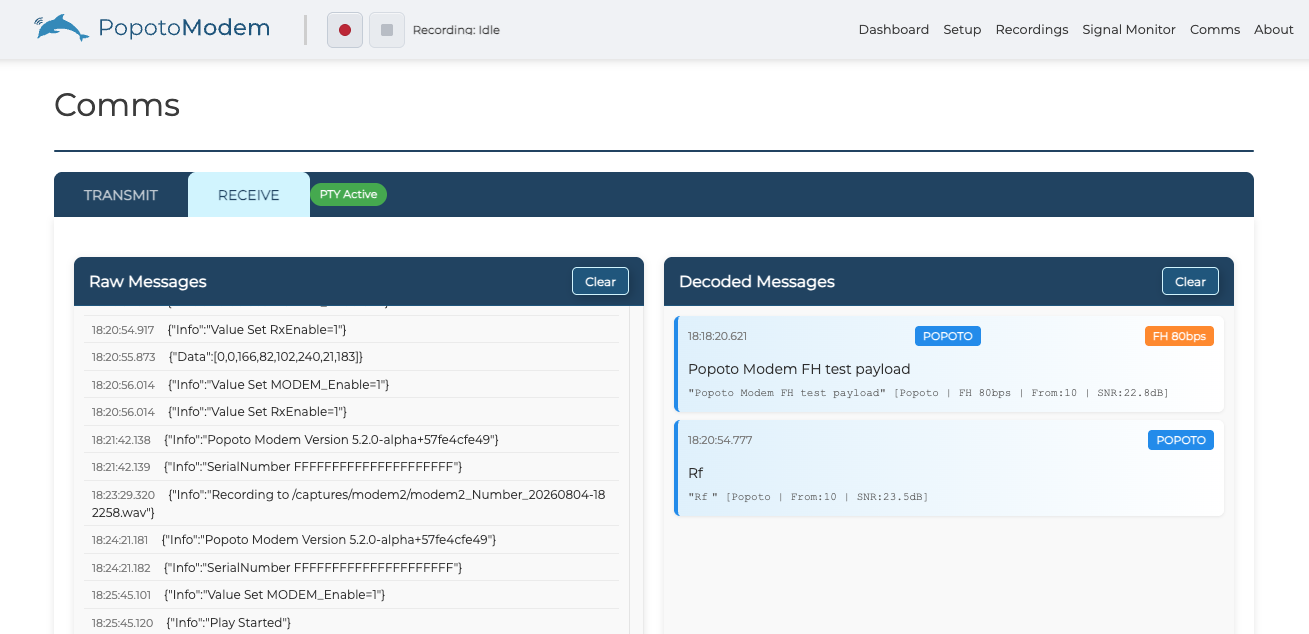 Web UI Comms Receive