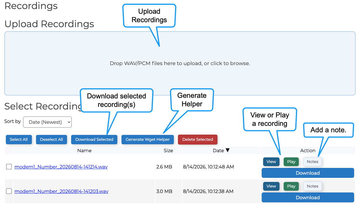Recordings Screen