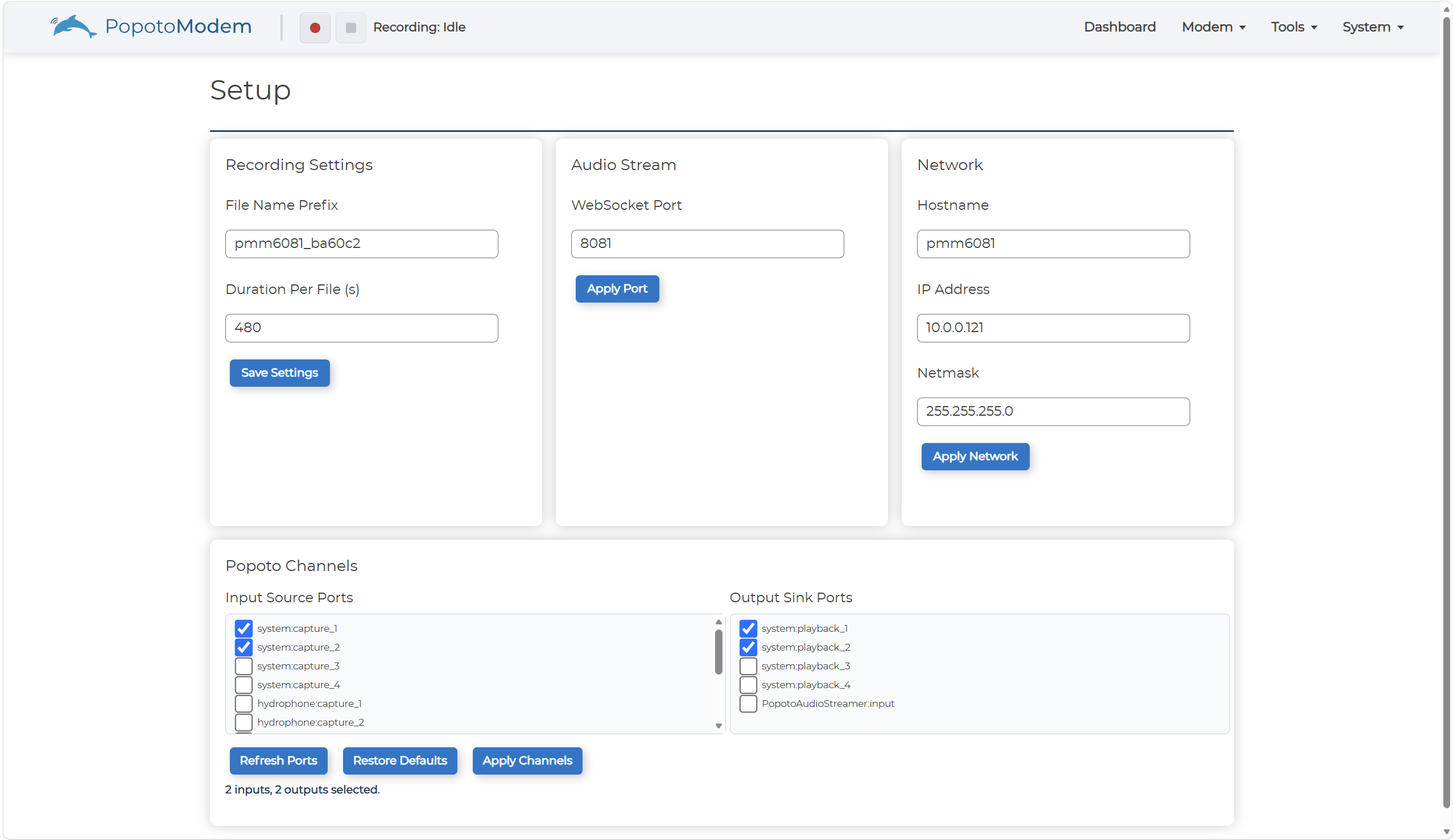 Web UI Setup Screen