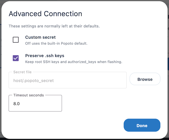 Popoto Discover - Advanced Connection Dialog Box